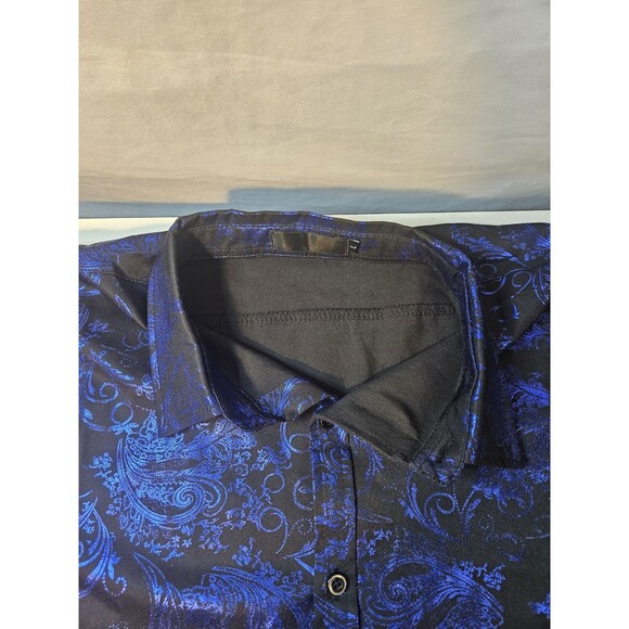 Zeroyaa Shirt Casual Button Down  Men Blue Black  Floral Size L - Picture 2 of 5